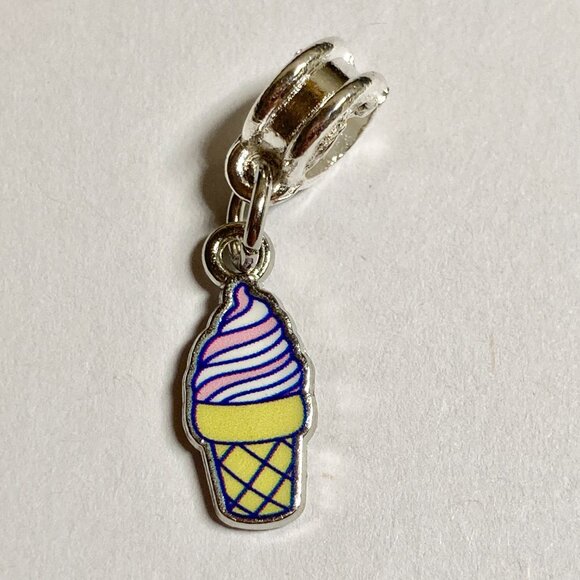 Disney Snacks Ice Cream Cone European Bead Slider Charm Enamel Signed Stitch - Picture 3 of 8